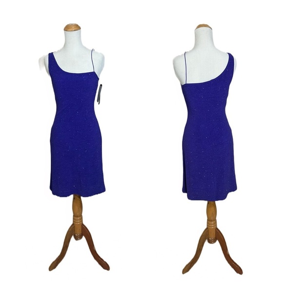 Vtg Y2K 90s Byer Too Glitter Dress Bodycon Mini Stretch One Shoulder - Picture 1 of 6